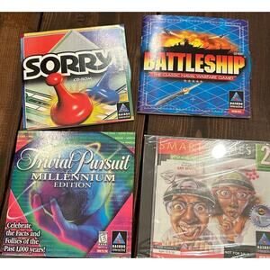 Lot of 4 PC CD-ROM Games Trivial Pursuit, Smart Games 2, Sorry, Battleship